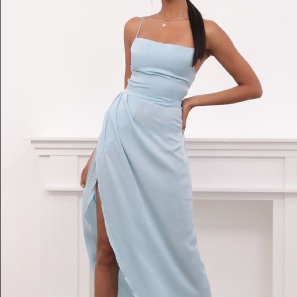 Lucy in the Sky - Ciara Satin Luxe Maxi in Dusty Blue Dress